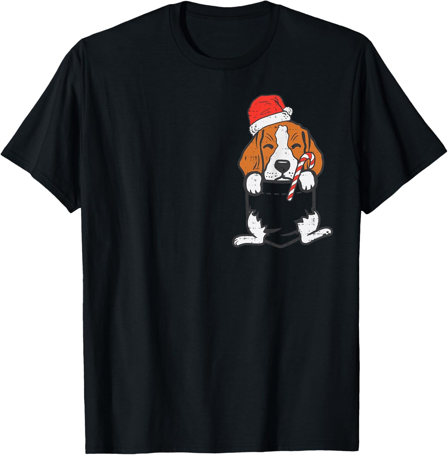 Pocket Beagle Santa Dog Christmas Xmas Men Women T-Shirt - T-Shirt | Black