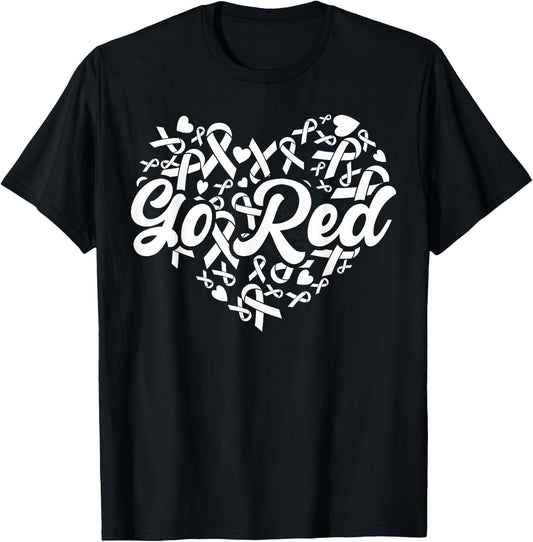February Heart Disease Awareness Month Red Heart American T-Shirt - T-Shirt | Black