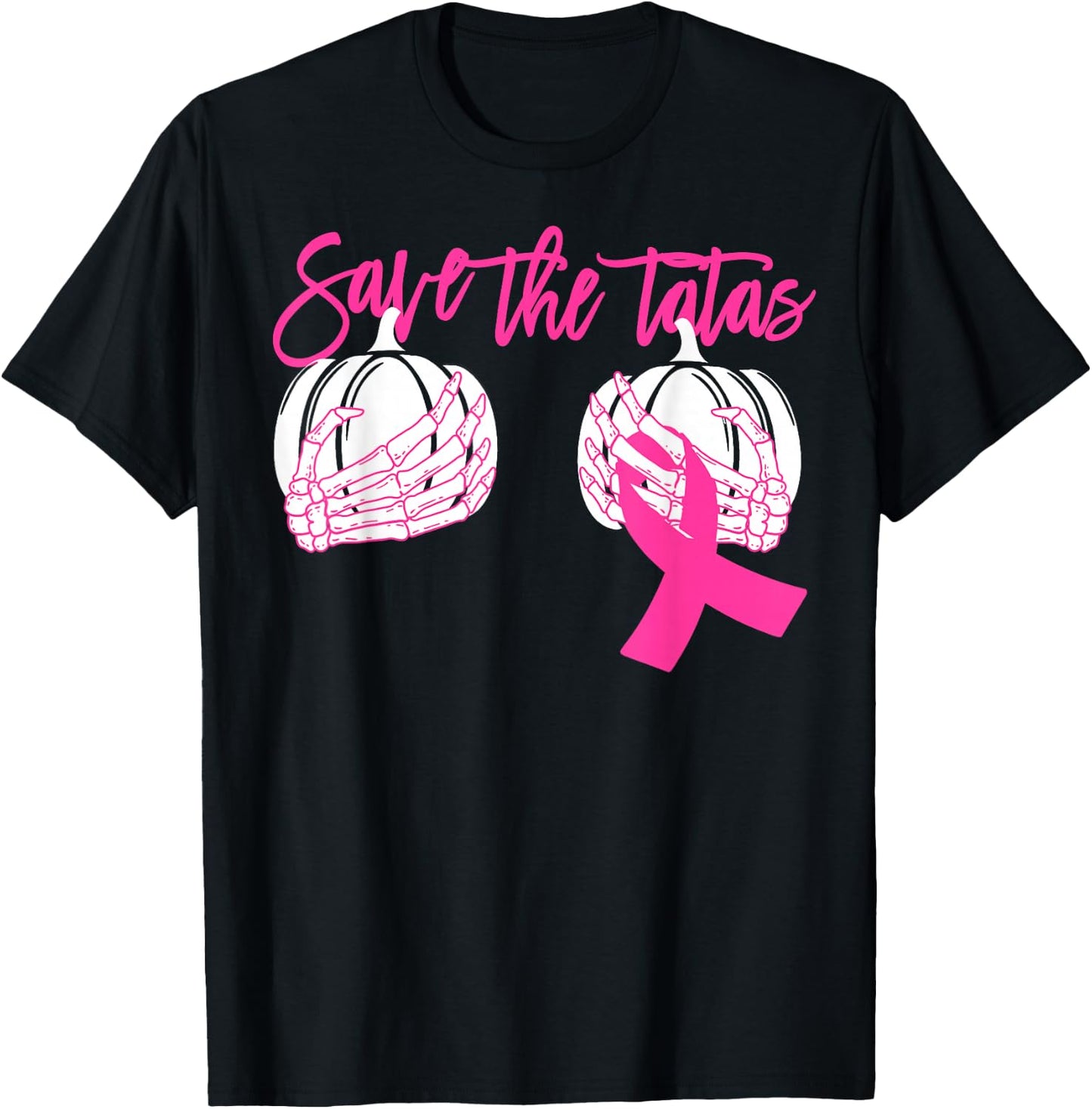 Save The Tatas Pumpkin Women Breast Cancer Awareness T-Shirt - T-Shirt | Black