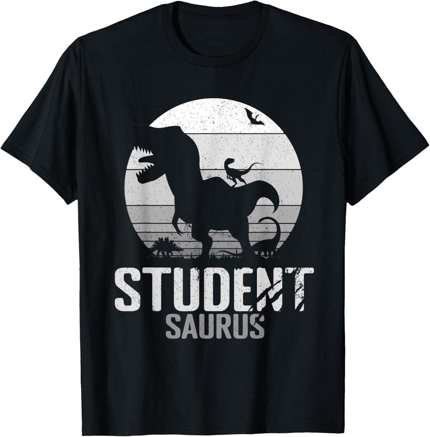 Studentsaurus Dinosaur Student Saurus T Rex Mono Vintage Ret T-Shirt - T-Shirt | Black