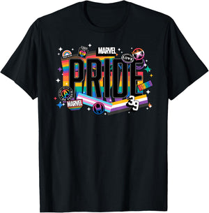 Marvel Pride Rainbow Flags Proud Heroes Stickers Est. ‘39 T-Shirt - T-Shirt | Black