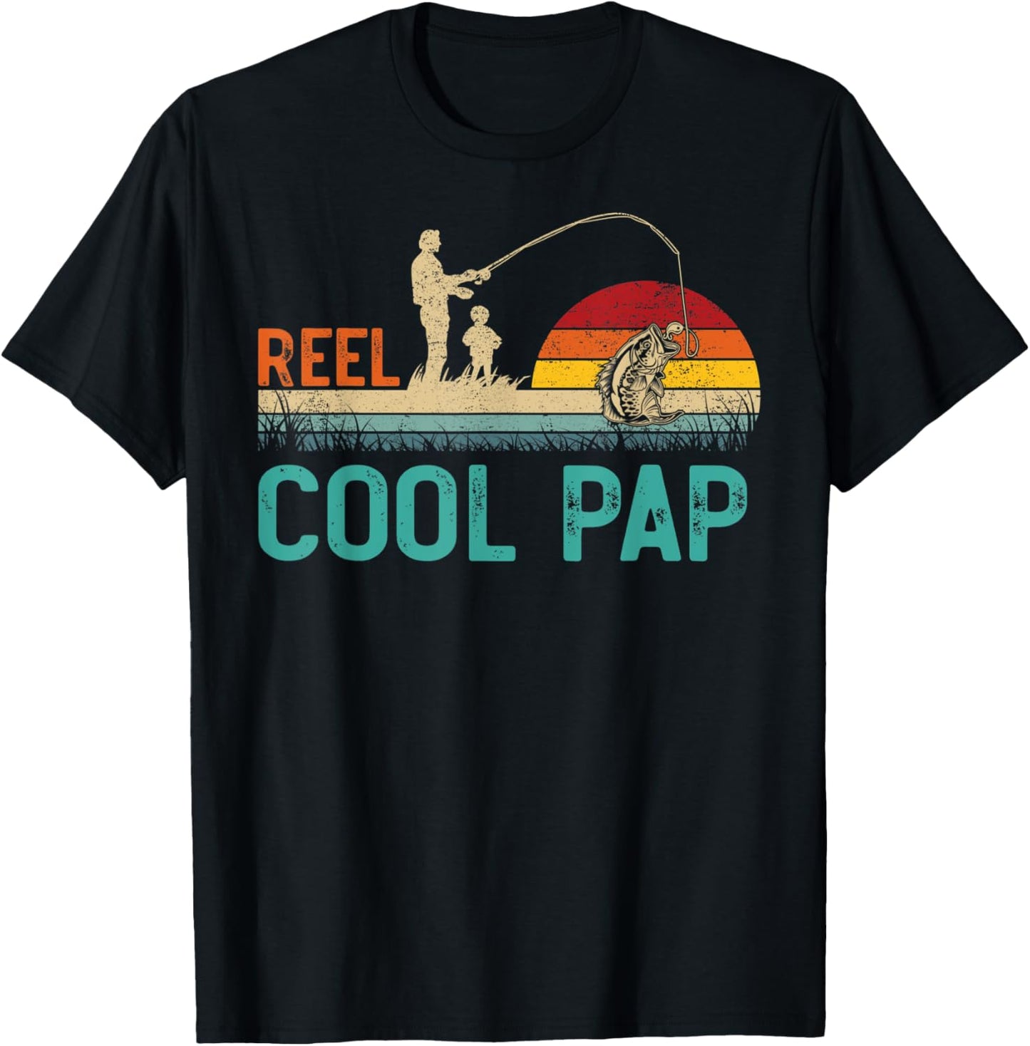 Reel Cool Pap Vintage Retro Fishing Father's Day T-Shirt - T-Shirt | Black