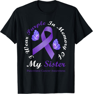 I Wear Purple In Memory Of My Sister Pancreatic Cancer T-Shirt - T-Shirt | Black