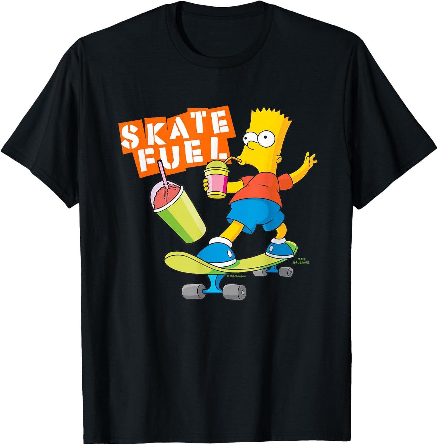 The Simpsons Bart Simpson Skate Fuel Skateboard Squishee T-Shirt - T-Shirt | Black