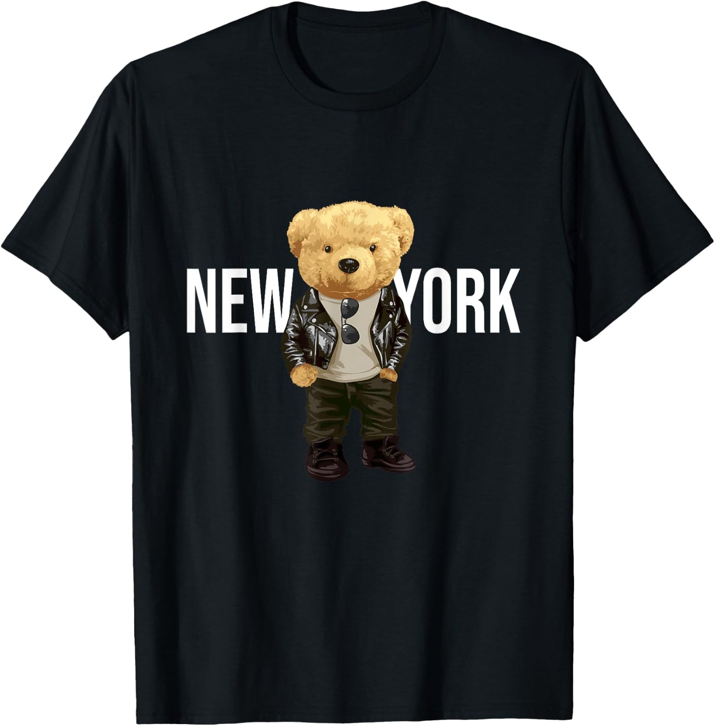 Cool Teddy Bear in New York NYC Illustration Graphic Designs T-Shirt - T-Shirt | Black