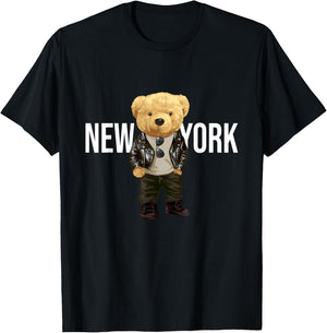 Cool Teddy Bear in New York NYC Illustration Graphic Designs T-Shirt - T-Shirt | Black