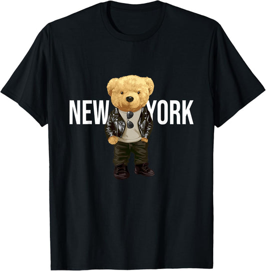 Cool Teddy Bear in New York NYC Illustration Graphic Designs T-Shirt - T-Shirt | Black
