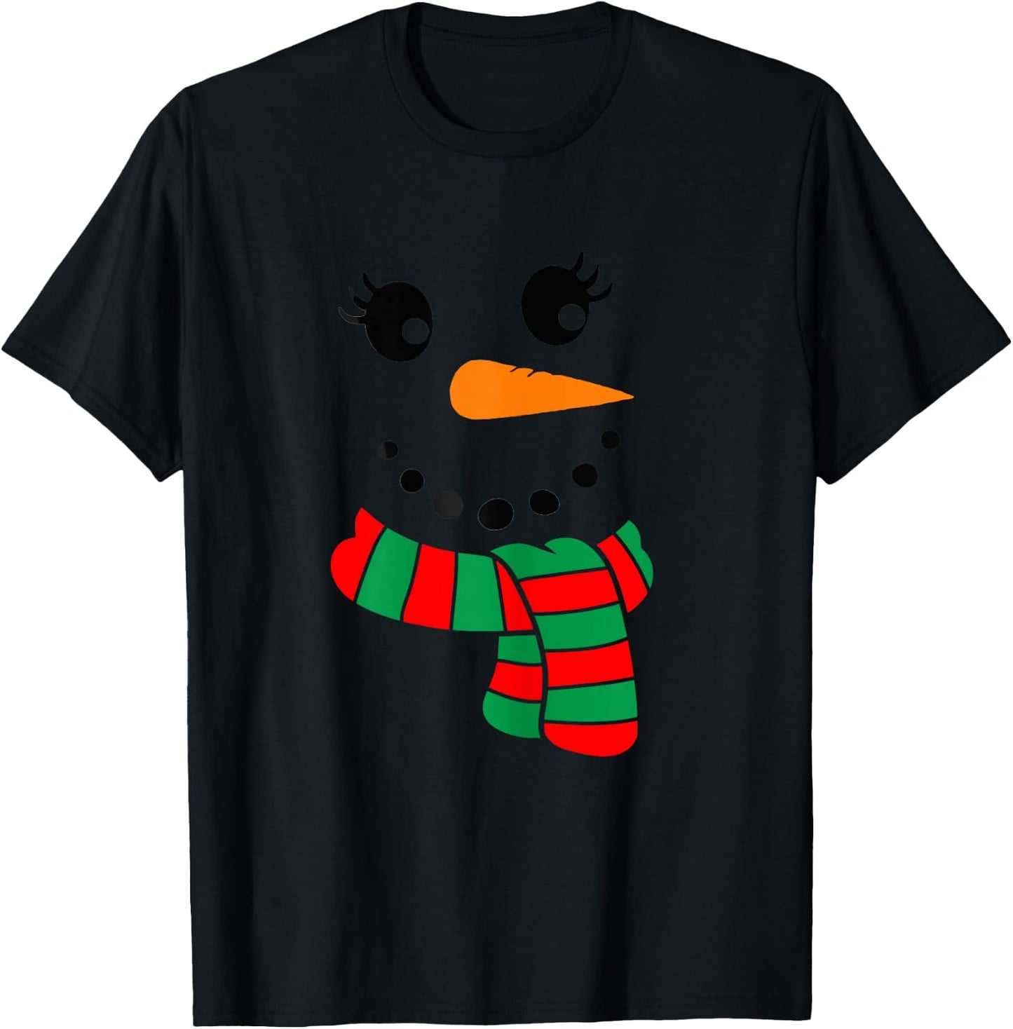 Eyelashes Christmas Outfit Snowman Face Costume Girls T-Shirt - T-Shirt | Black