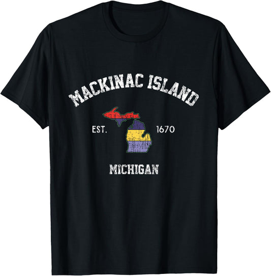 Mackinac Island Michigan Vintage MI State Retro Sports T-Shirt - T-Shirt | Black