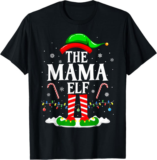 The Mama Elf Funny Xmas Elf Matching Family Christmas T-Shirt - T-Shirt | Black