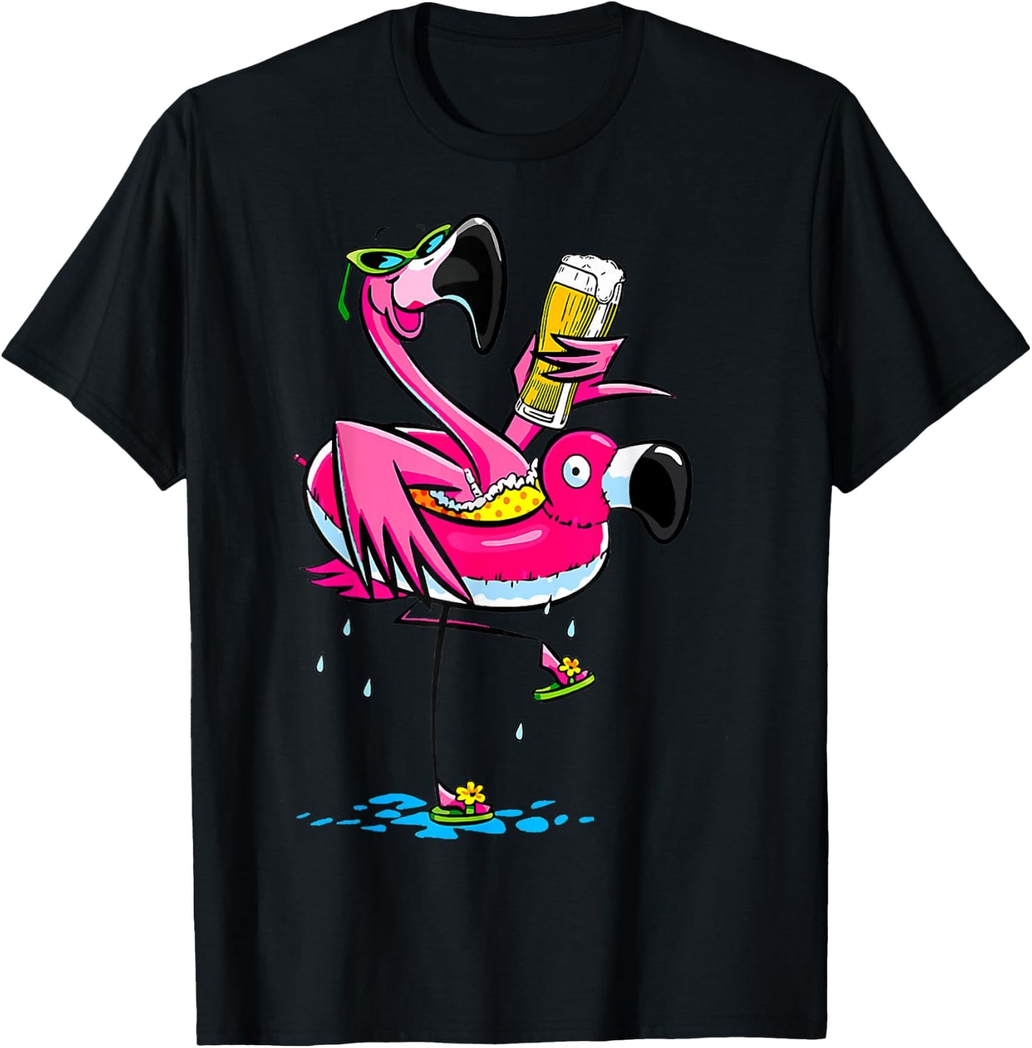 Funny Flamingo Drinking Beer Hawaiian Summer Tropical Women T-Shirt - T-Shirt | Black