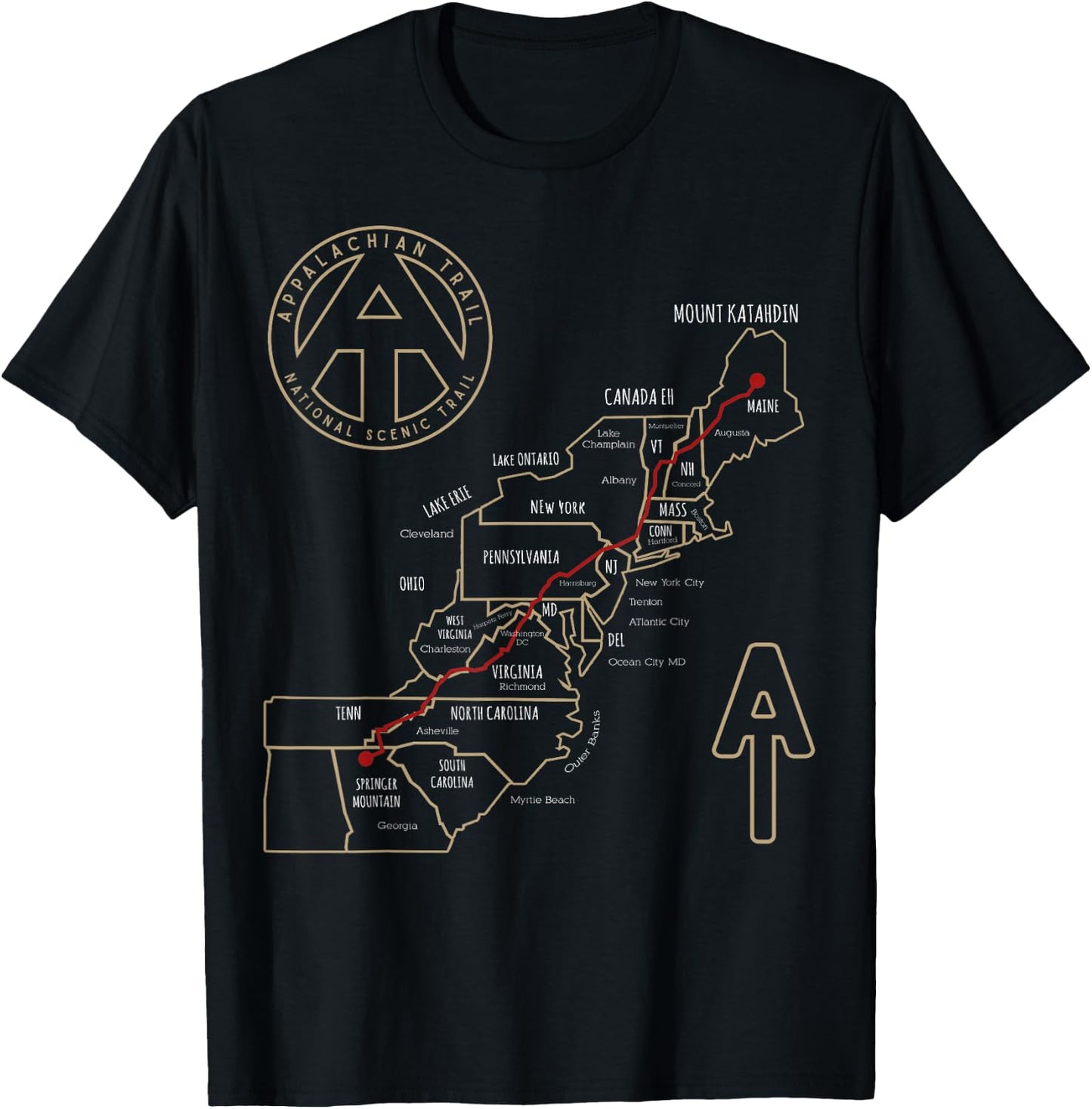 Appalachian Trail Hiking Map, Outdoor Adventure Trailing T-Shirt - T-Shirt | Black
