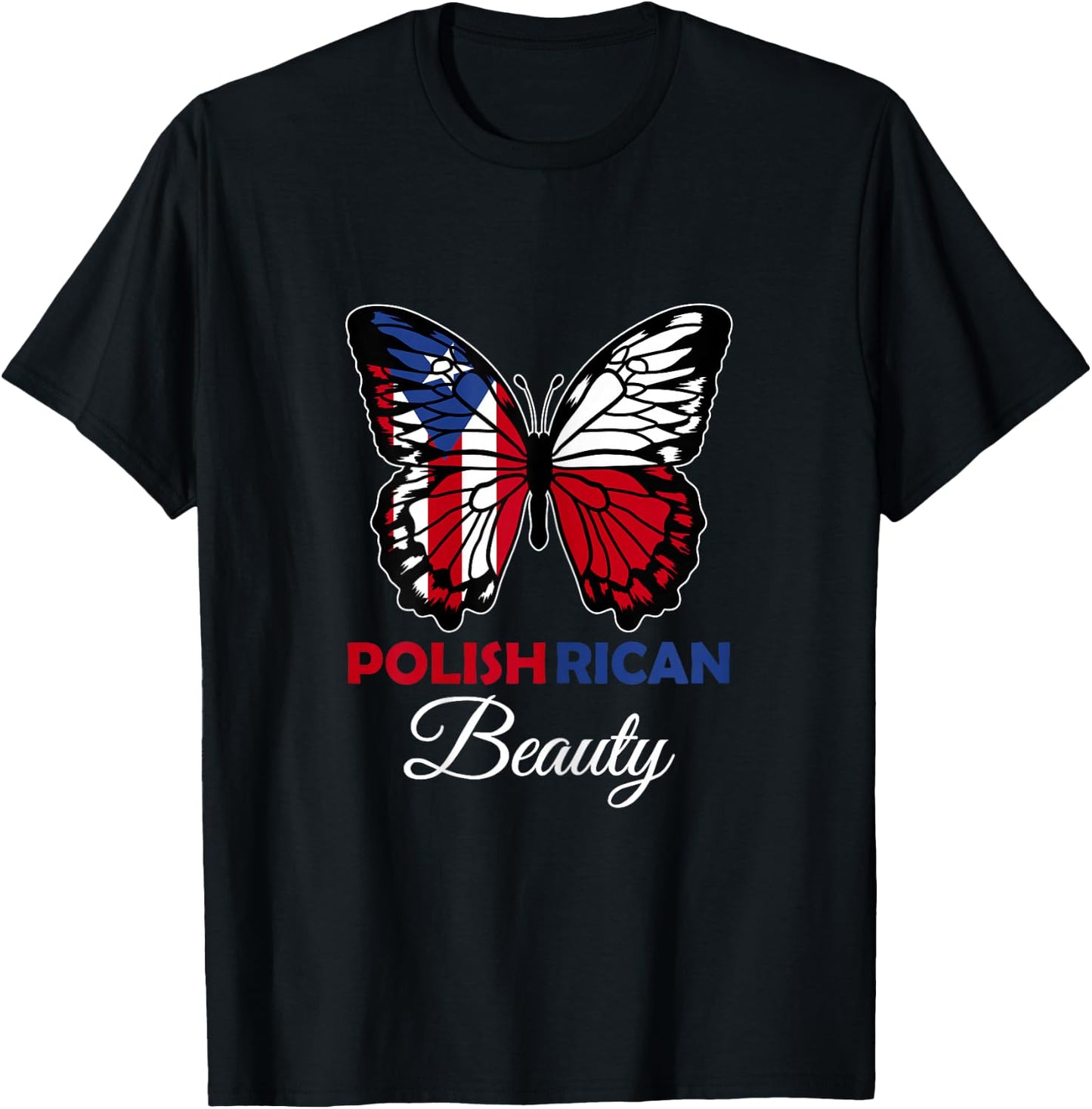 Polish Rican Beauty Butterfly Puerto Rico and Polska T-Shirt - T-Shirt | Black