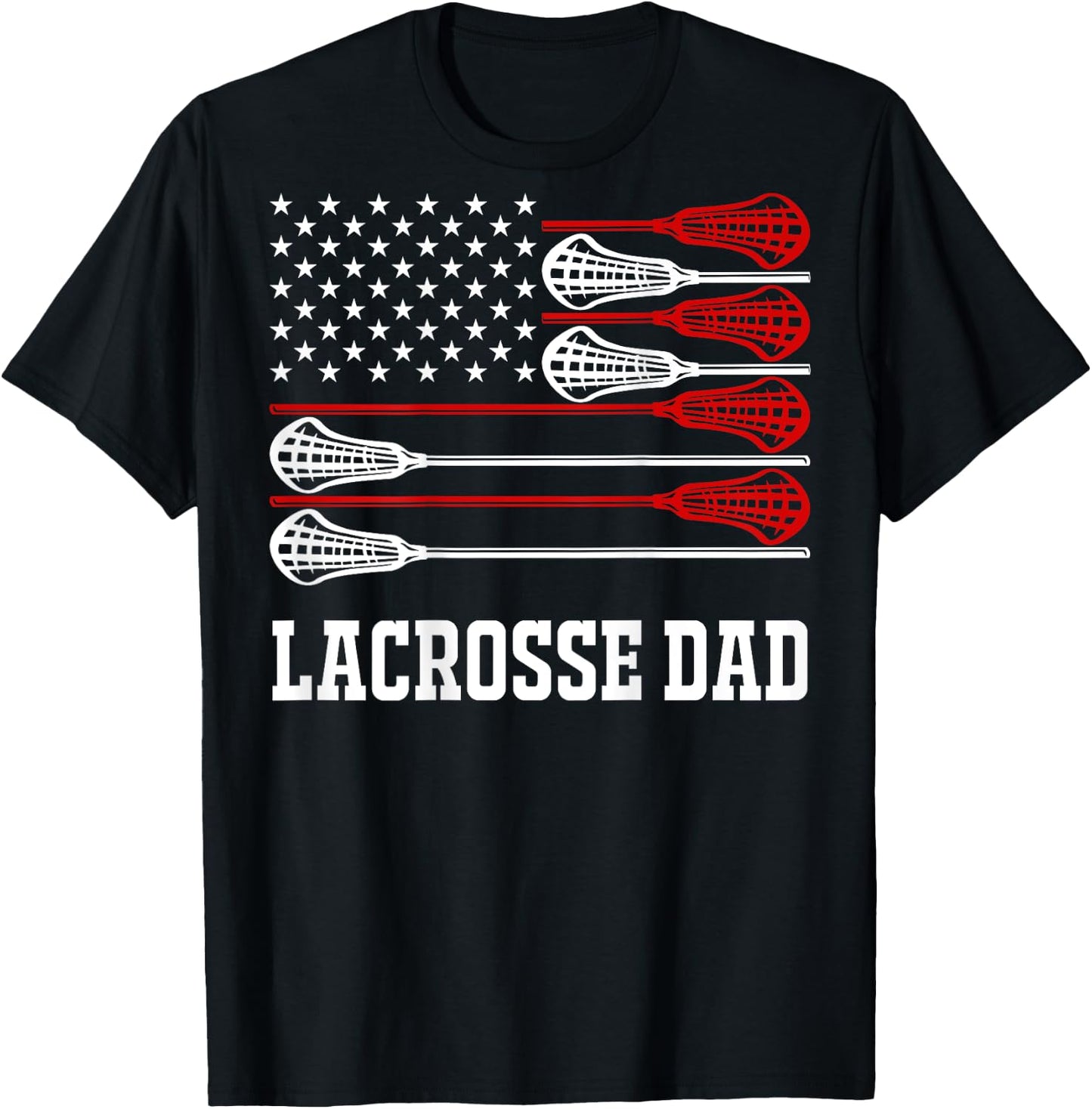 Vintage Lacrosse Dad Lax Dad USA Flag Patriotic USA T-Shirt - T-Shirt | Black