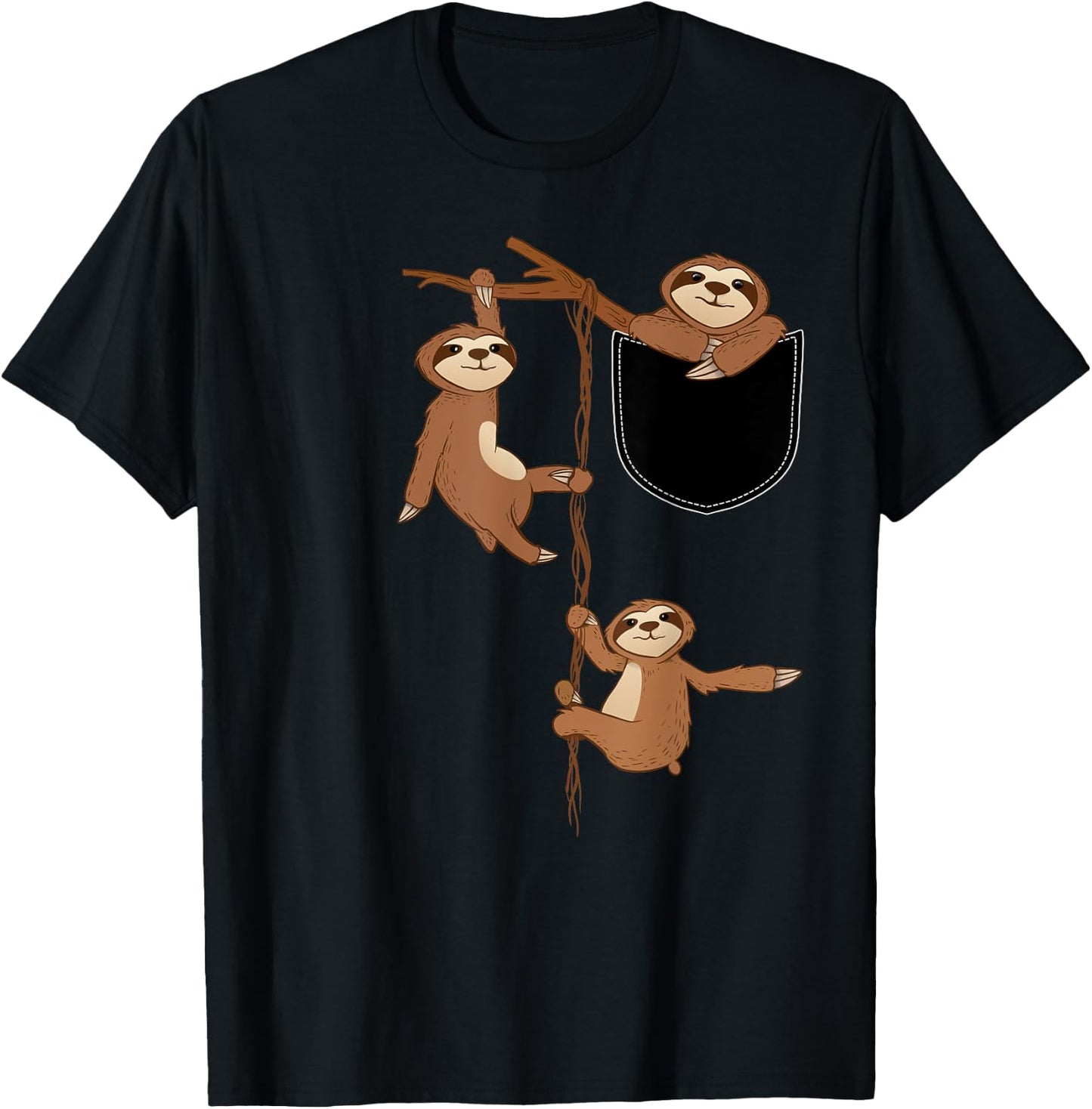Happy Family Sloth In A Tree - Wildlife Animal Lover T-Shirt - T-Shirt | Black