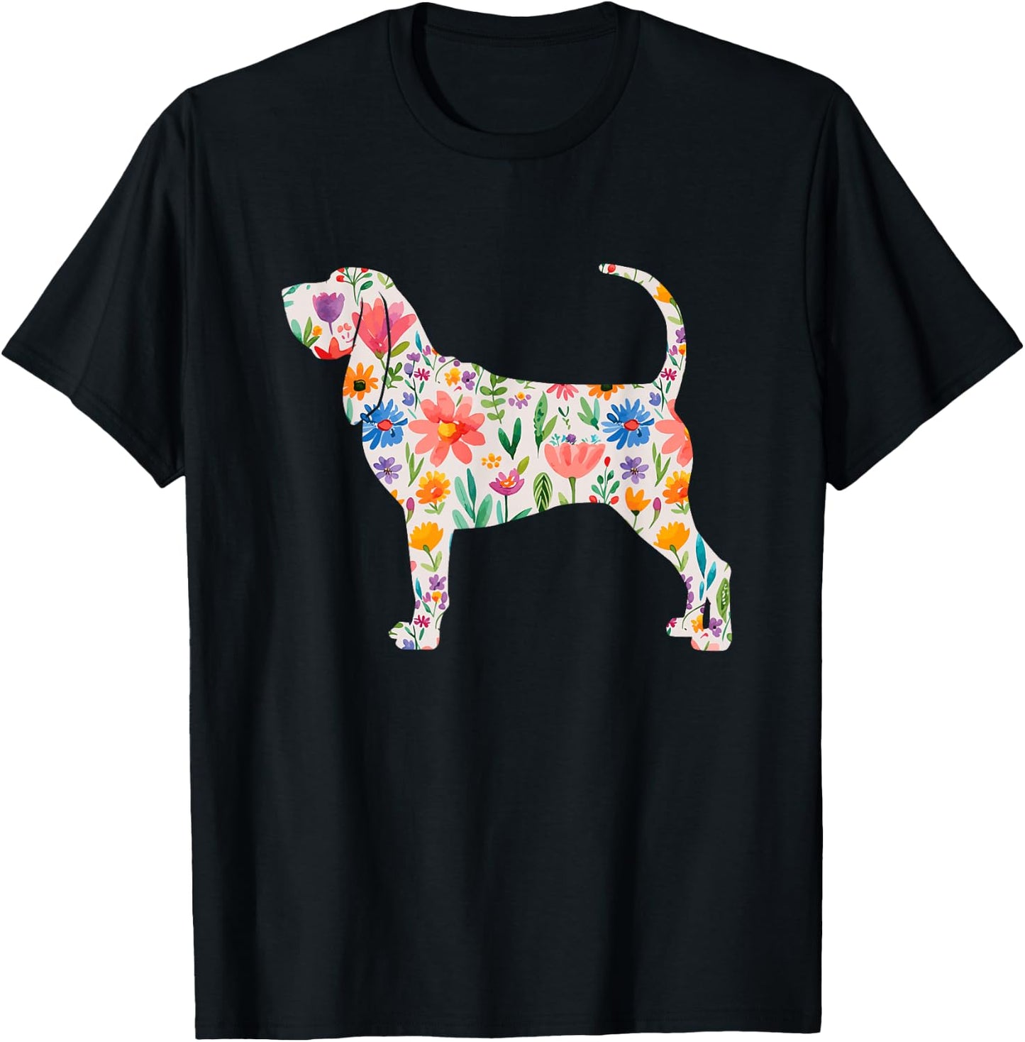 Bloodhound watercolor flowers design T-Shirt - T-Shirt | Black