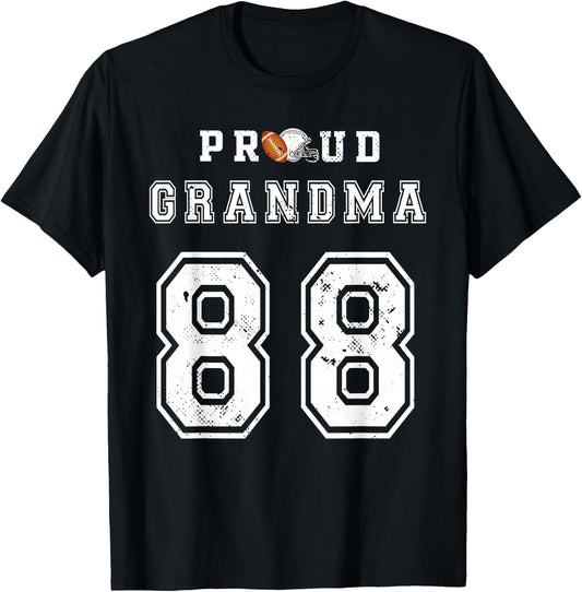 Custom Proud Football Grandma Number 88 Personalized T-Shirt - T-Shirt | Black
