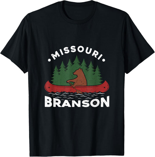Funny Branson Missouri Bear Vintage Camping Rowing Souvenir T-Shirt - T-Shirt | Black