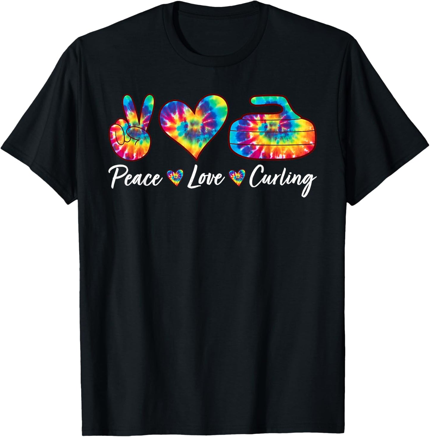 Tie Dye Peace Love Curling Sports Team Game Player T-Shirt - T-Shirt | Black