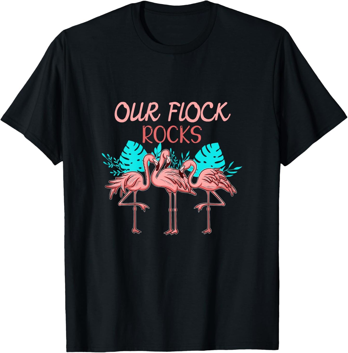 Funny Flamingo Family Mother Mom I Our Flock Rocks T-Shirt - T-Shirt | Black