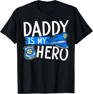 Daddy Is My Hero Kids Police Thin Blue Line Law Enforcement T-Shirt - T-Shirt | Black