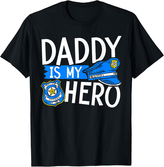 Daddy Is My Hero Kids Police Thin Blue Line Law Enforcement T-Shirt - T-Shirt | Black