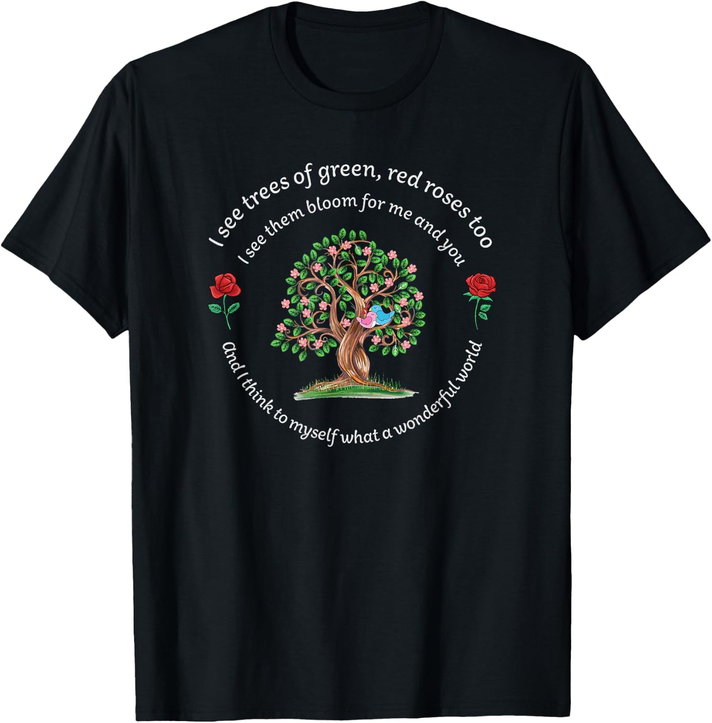 What a Wonderful World - Tree Bloom Birds in Love T-Shirt - T-Shirt | Black