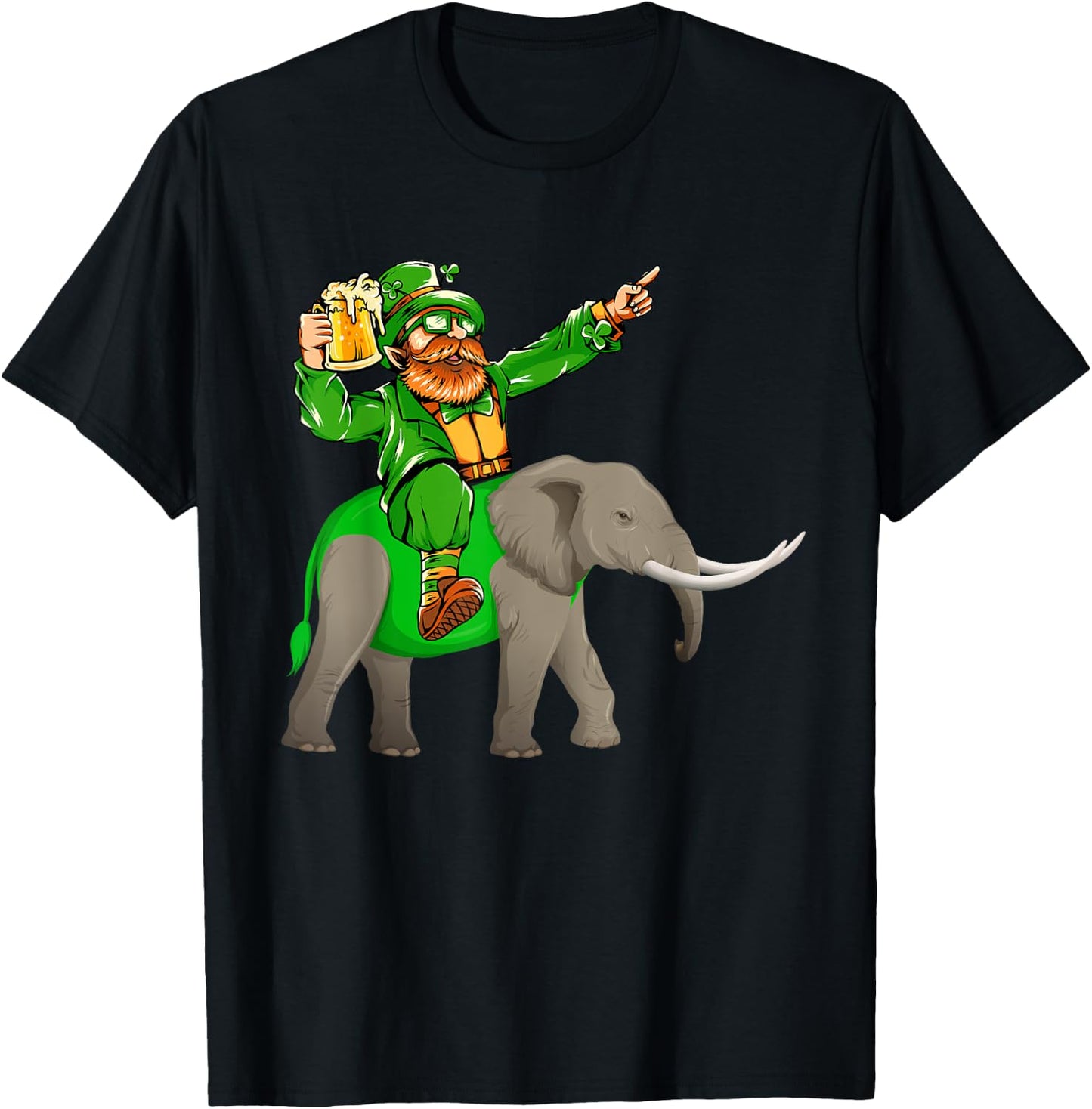 St. Patrick's Day Man Riding Elephant Funny Drinking Beer T-Shirt - T-Shirt | Black
