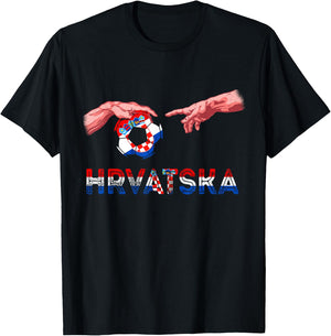Croatia Hrvatska Soccer Team Reaching Hands Croatian Flag T-Shirt - T-Shirt | Black