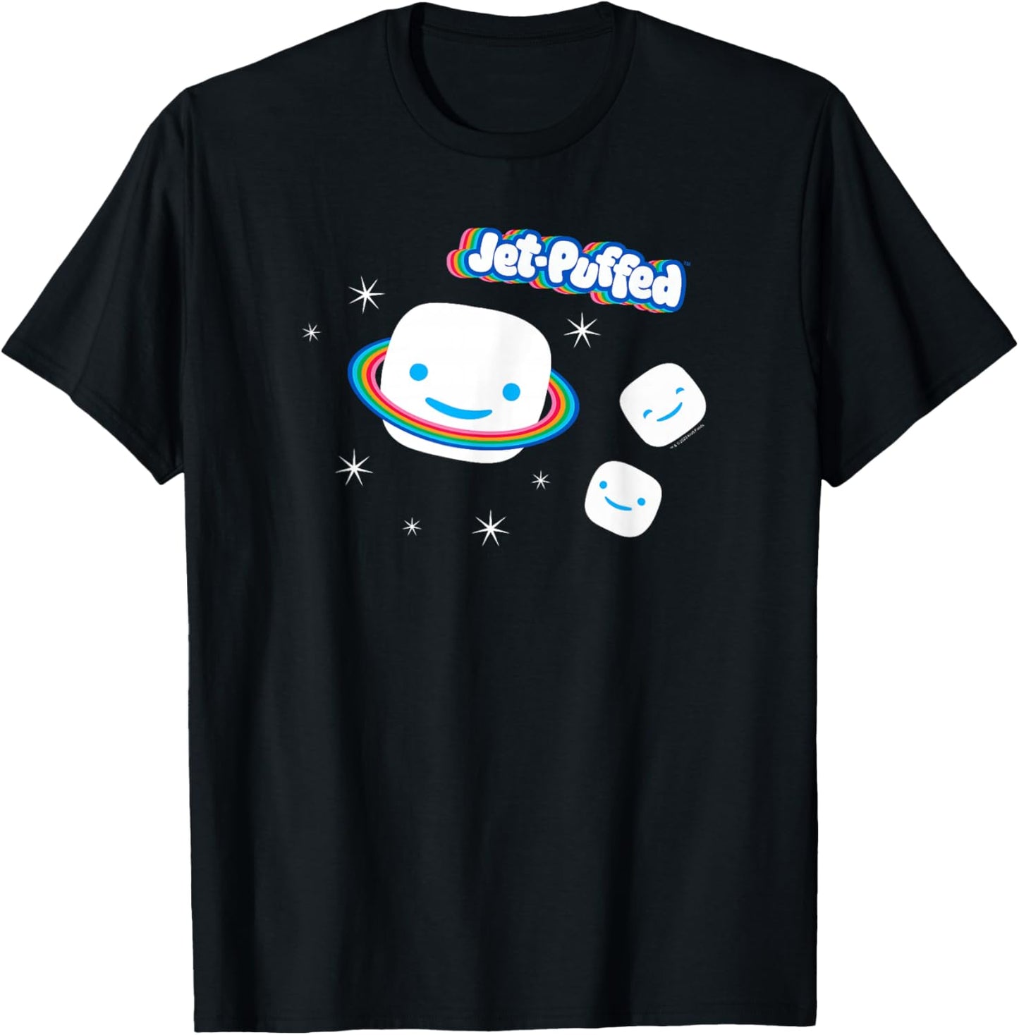Jet-Puffed Marshmallow Galaxy Rainbow Planet Cute Logo T-Shirt - T-Shirt | Black