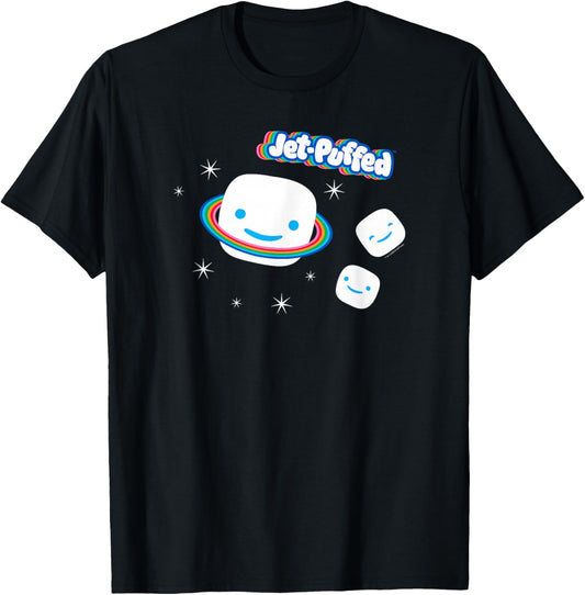 Jet-Puffed Marshmallow Galaxy Rainbow Planet Cute Logo T-Shirt - T-Shirt | Black