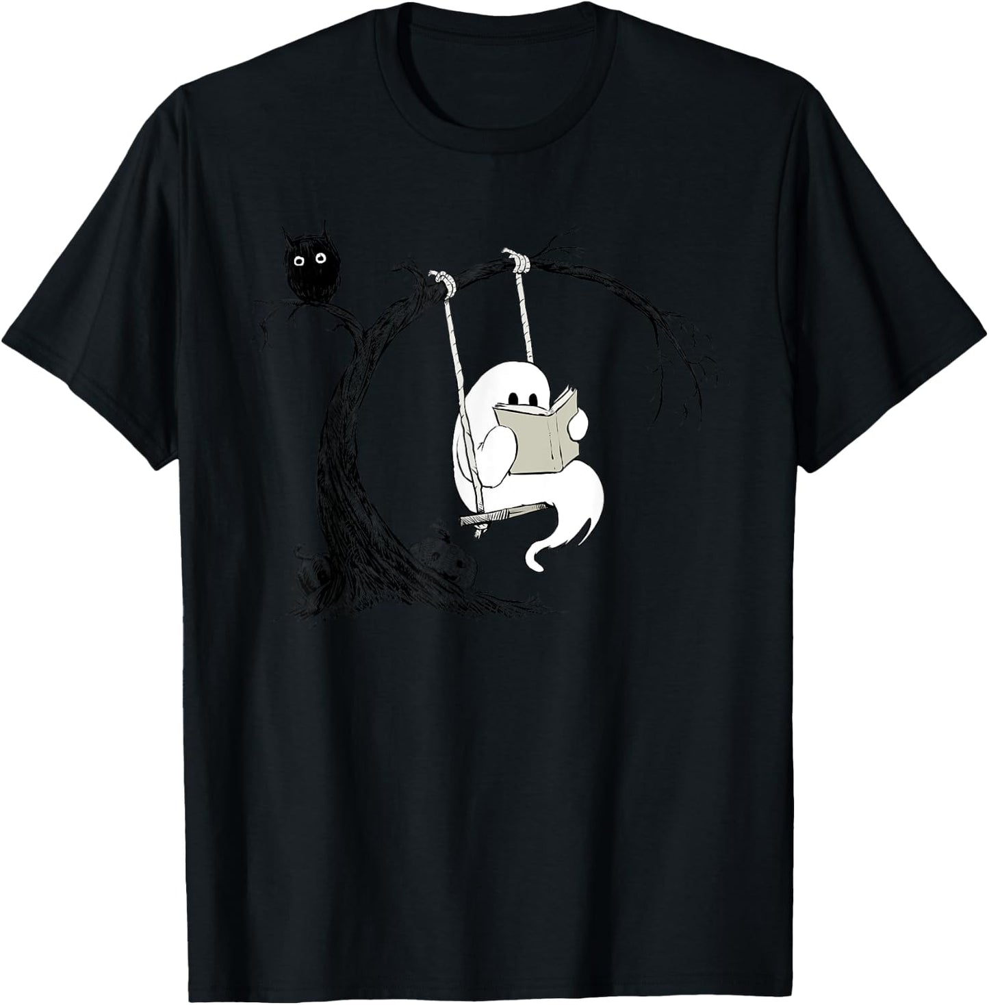Cute Ghost swinging reading book Halloween ghost costume T-Shirt - T-Shirt | Black