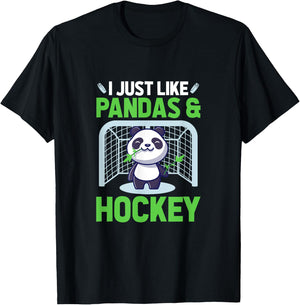 Ice Hockey I Just Like Pandas & Hockey T-Shirt - T-Shirt | Black