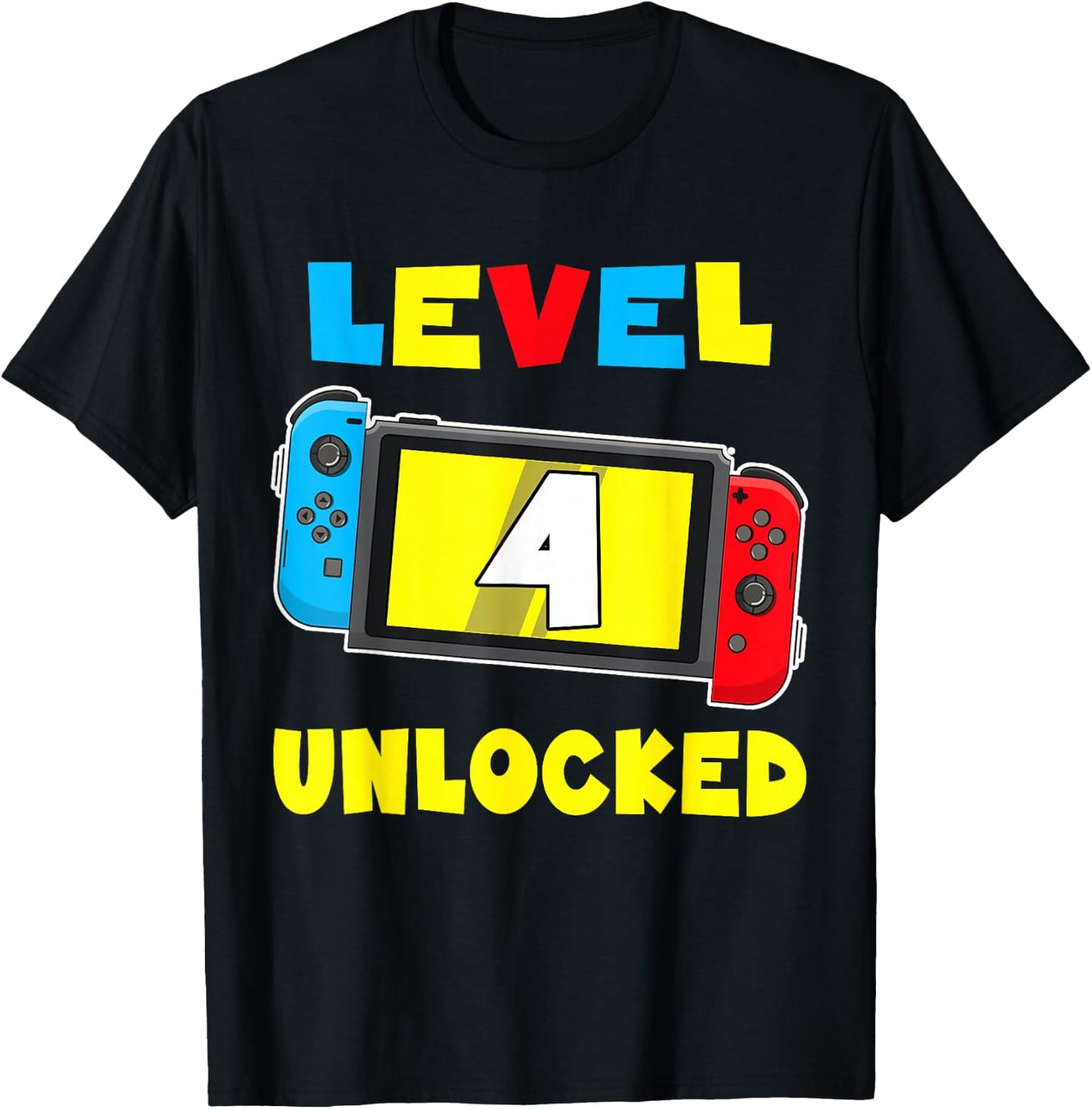 Level 4 Unlocked 4th Birthday Shirt Video Game 4 Year Old T-Shirt - T-Shirt | Black
