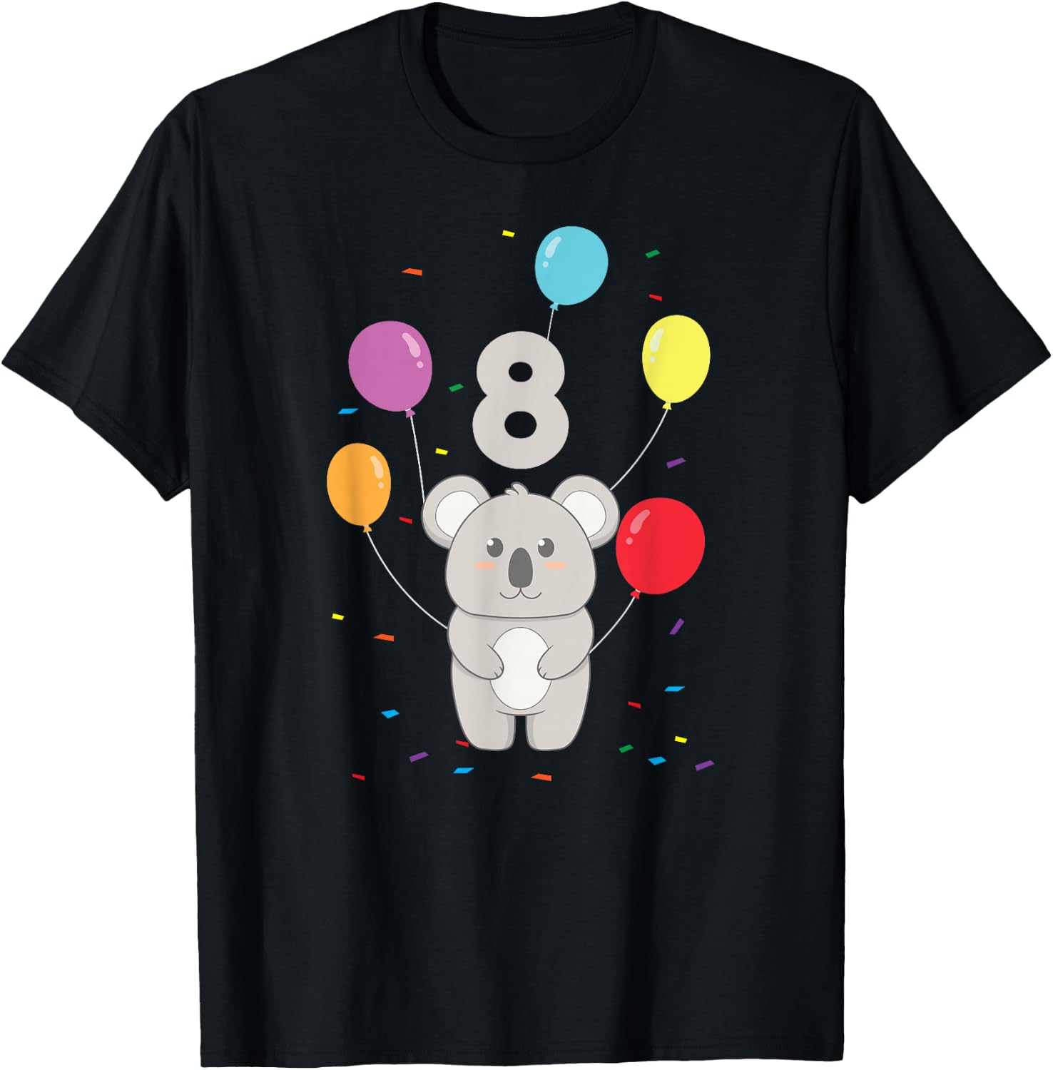 8th Birthday 8 Years Koala Balloons Australia Eucalyptus Zoo T-Shirt - T-Shirt | Black