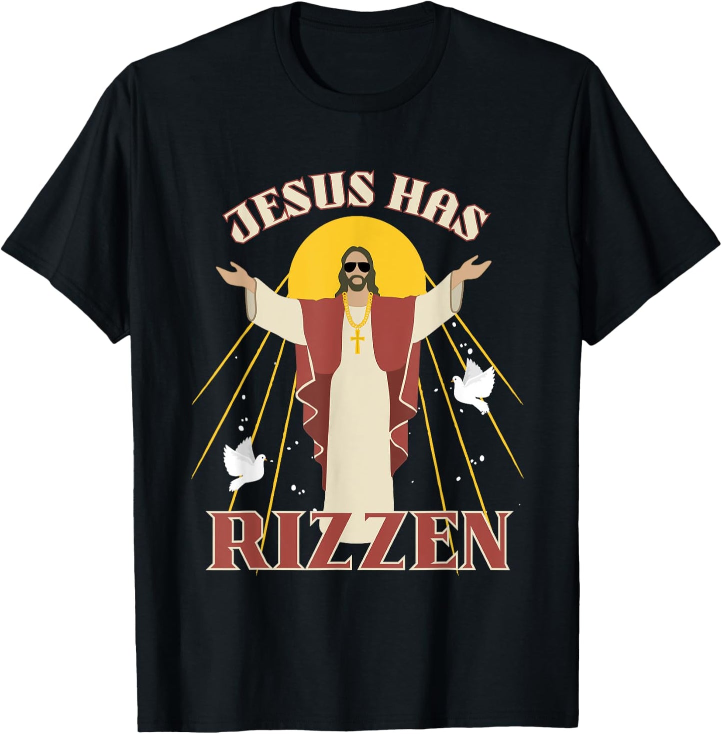 Jesus Has Rizzen Funny Christian He Has Rizzen Christ Rizz T-Shirt - T-Shirt | Black