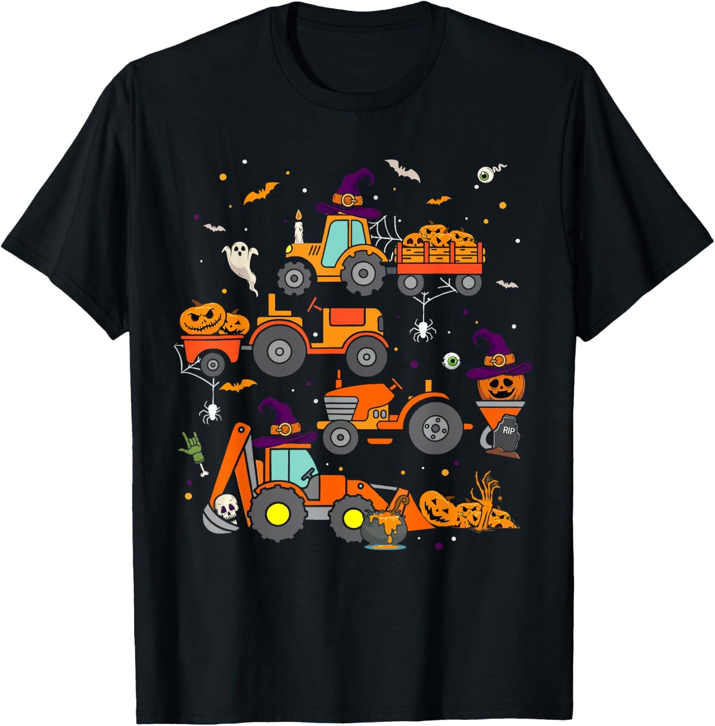 Toddler Halloween Shirt Tractor Ghost Pumpkin Kids Boys T-Shirt - T-Shirt | Black