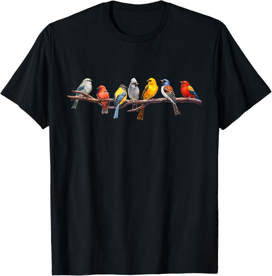 Backyard Bird Watching Watcher Birder Songbirds on a Branch T-Shirt - T-Shirt | Black