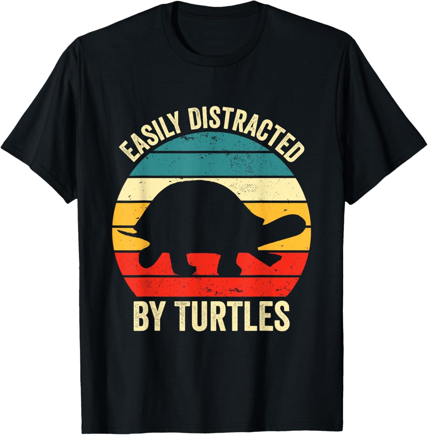 Turtle Easily Distracted By Turtles Sea Vintage Kids Lover T-Shirt - T-Shirt | Black