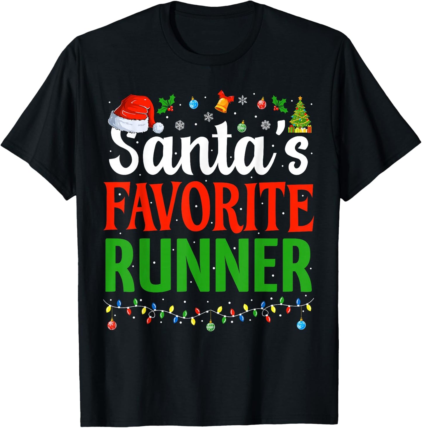 Santa’s Favorite Runner Xmas Funny Runners Christmas Running T-Shirt - T-Shirt | Black