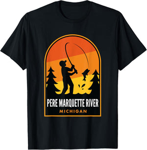 Pere Marquette River Michigan Fishing T-Shirt - T-Shirt | Black