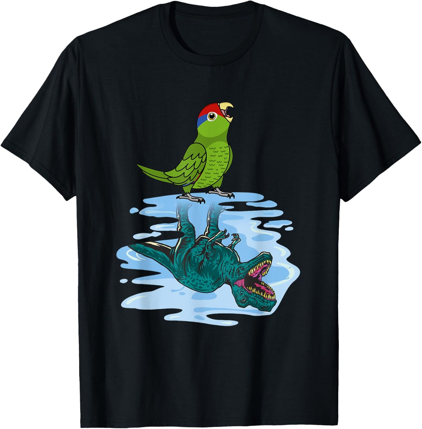 Parrot & T Rex Reflection I Mexican Red-headed Amazon T-Shirt - T-Shirt | Black