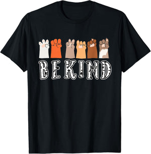 Be Kind Hand Talking Finger Dog Signs Cute -Adults & Kids Black Modern Animal Theme ASL Kindness Funny Dog Paw T-Shirt - T-Shirt | Black