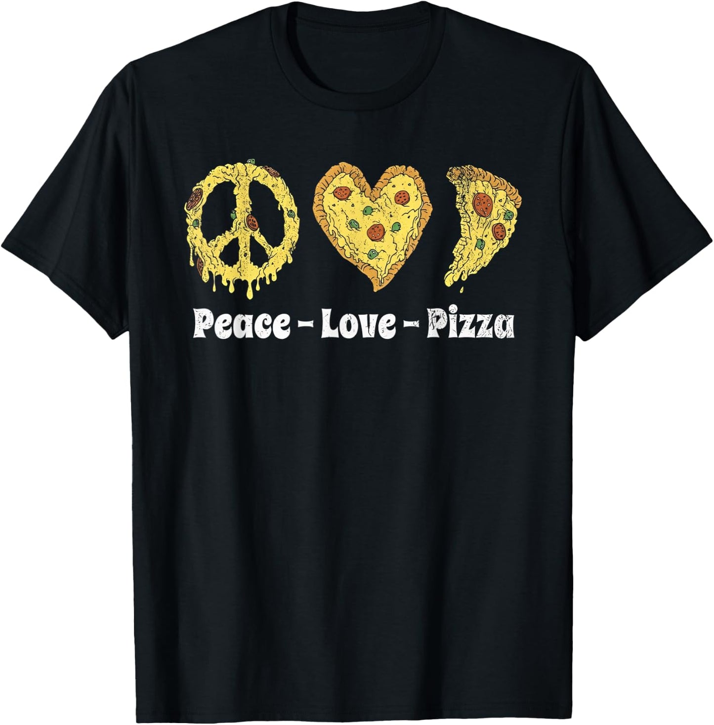 Peace Love Pizza T-Shirt - T-Shirt | Black