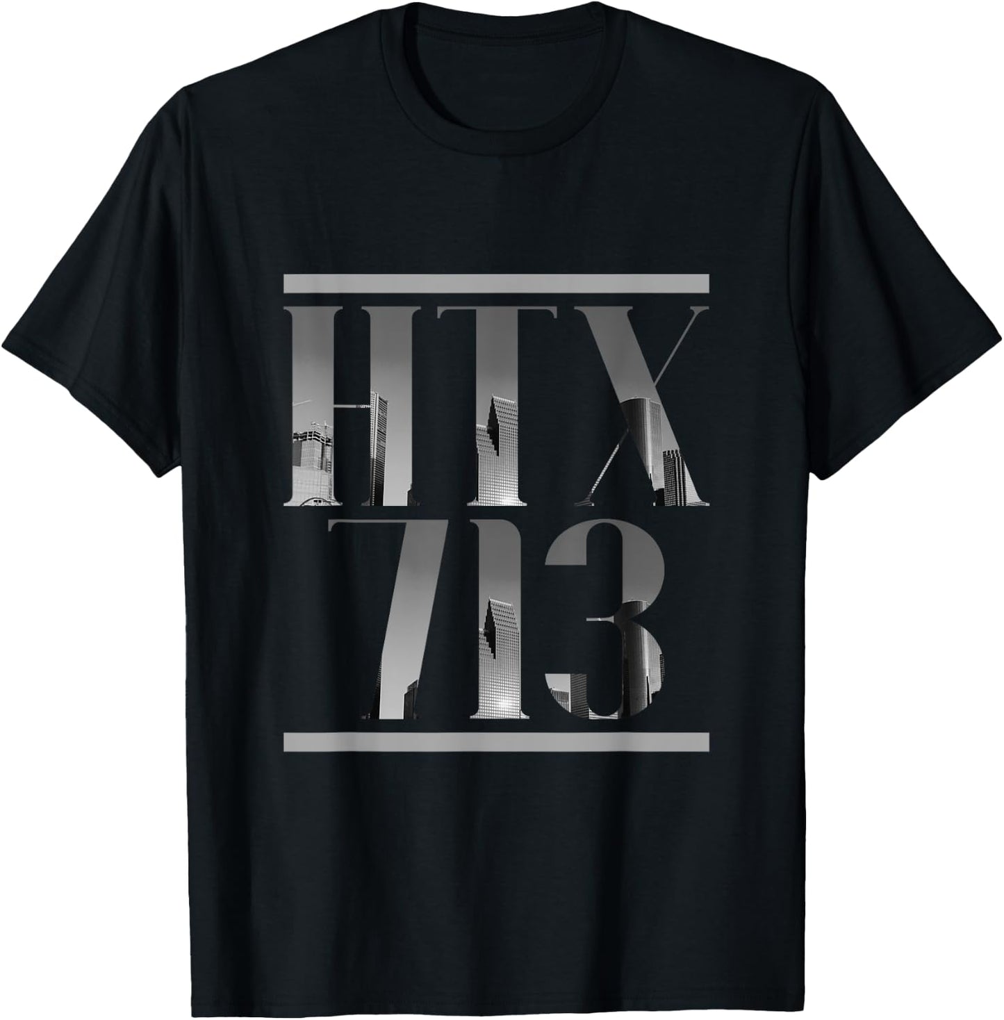 HTX 713 Houston Strong H-Town Vibe Houston skyline Texas T-Shirt - T-Shirt | Black