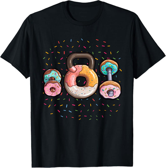 Kettlebell Donut Shirt Funny Gym Shirt Gym Fitness Doughnut T-Shirt - T-Shirt | Black