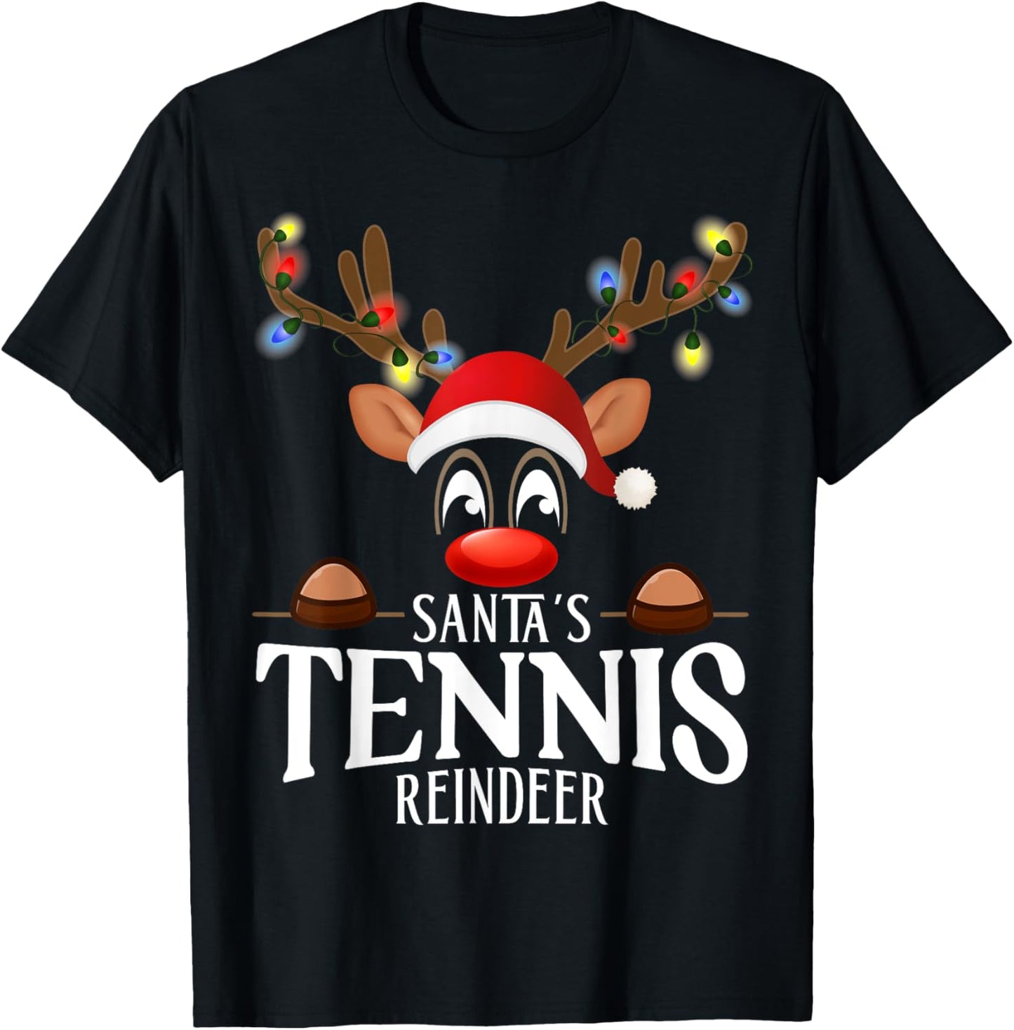Santa's Tennis Reindeer Funny XMas Matching PJS T-Shirt - T-Shirt | Black