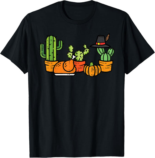 Thanksgiving Cactus Turkey Day Succulent Plant Women Kid Men T-Shirt - T-Shirt | Black