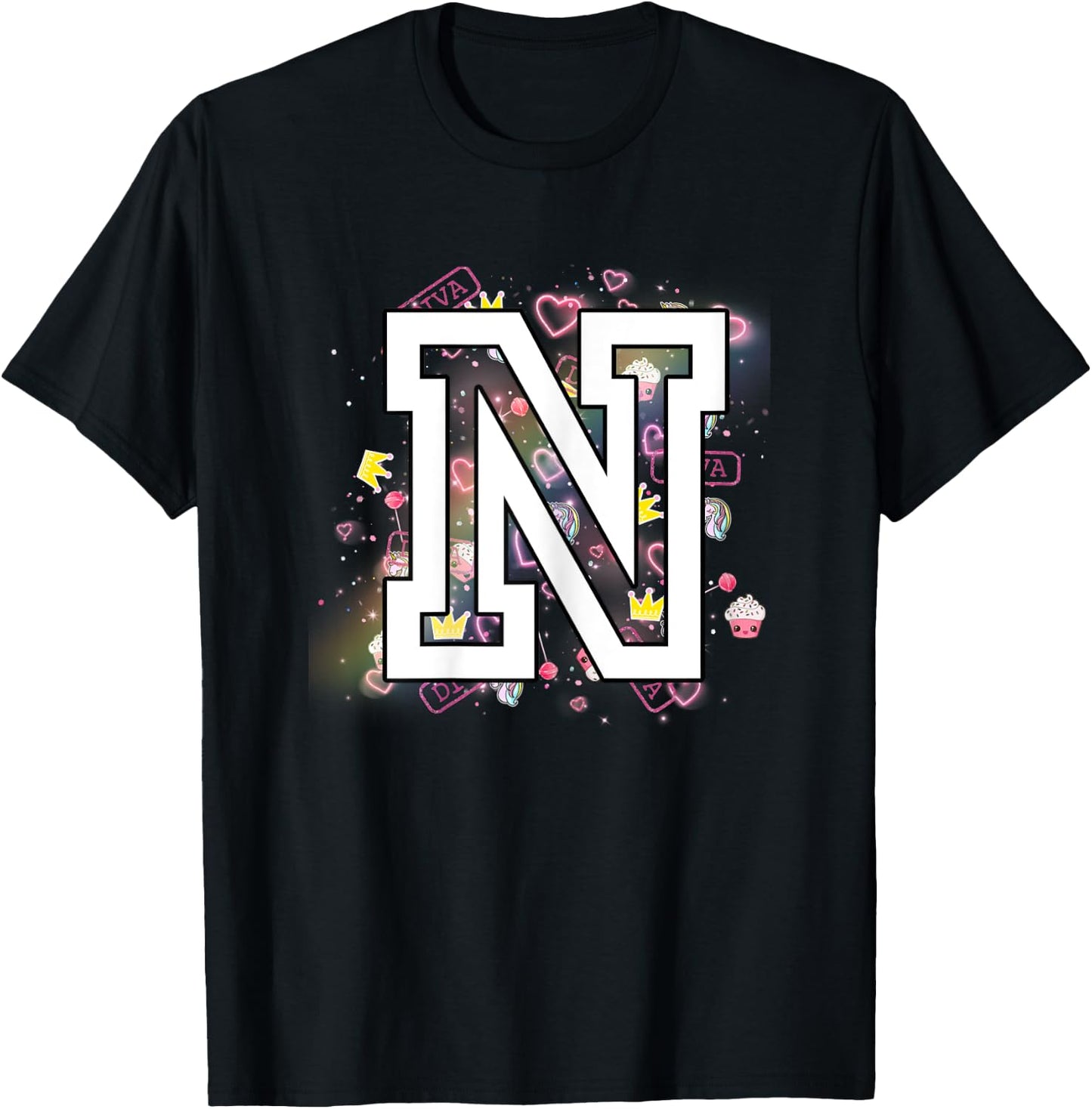 Kids Letter N Clothing For a Girl Who's Name Starts With N T-Shirt - T-Shirt | Black