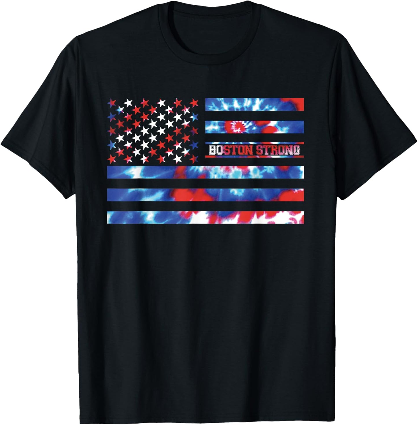 Boston Strong Tie Dye Red White Blue Patriotic American Flag Women Kids Men T-Shirt - T-Shirt | Black